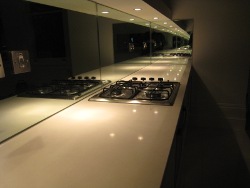 Quartz Kitchens Worktops London Earls Court with Glass Mirror Splashback